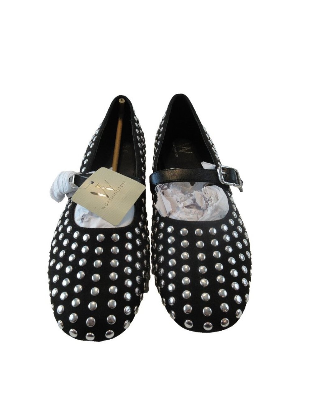 Worthington Dazie Ballet Flats Womens Size 11 Black Round Closed Toe Studded